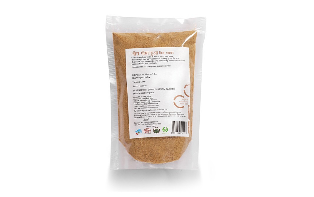 Conscious Food Cumin Powder Jeera Organic+Iron-Pounded   Pack  100 grams